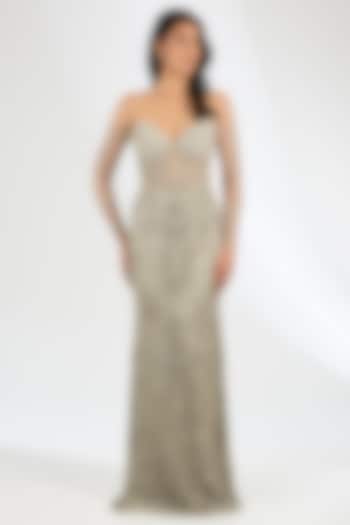 Sea Green Italian Tulle Hand Embroidered Bridal Gown by Bhawna Rao at Pernia's Pop Up Shop