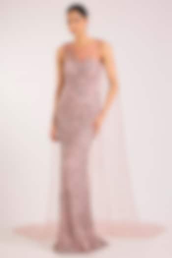 Soft Pink Italian Tulle & Silk Lycra Hand Embroidered Bridal Gown by Bhawna Rao at Pernia's Pop Up Shop