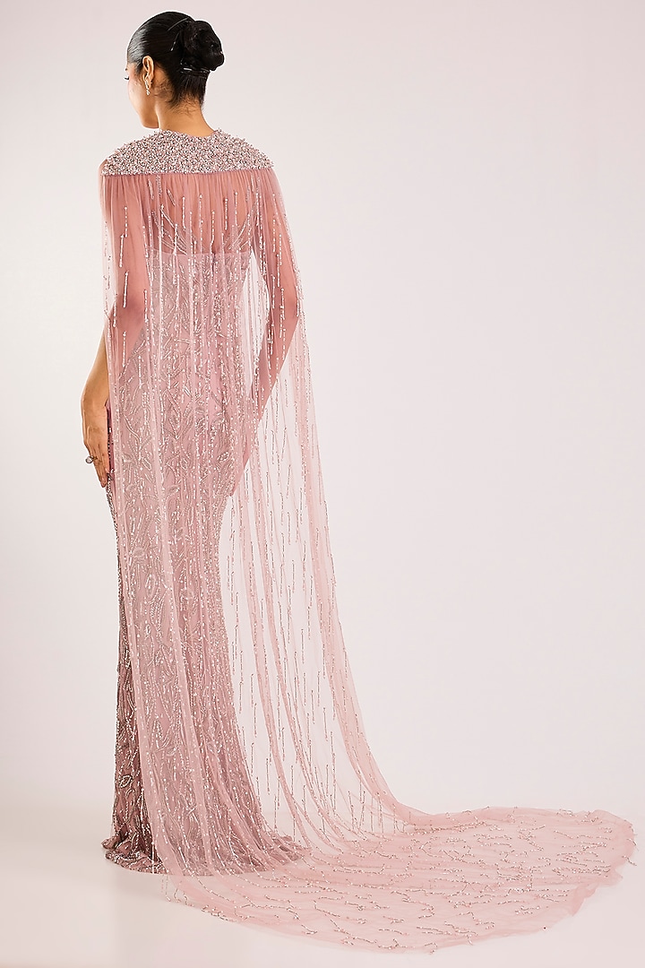 Soft Pink Italian Tulle & Silk Lycra Hand Embroidered Bridal Gown by Bhawna Rao at Pernia's Pop Up Shop