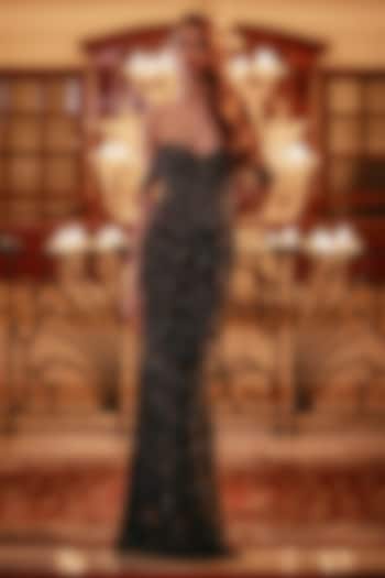 Black Italian Tulle Crystal Hand Embroidered Bridal Gown by Bhawna Rao at Pernia's Pop Up Shop