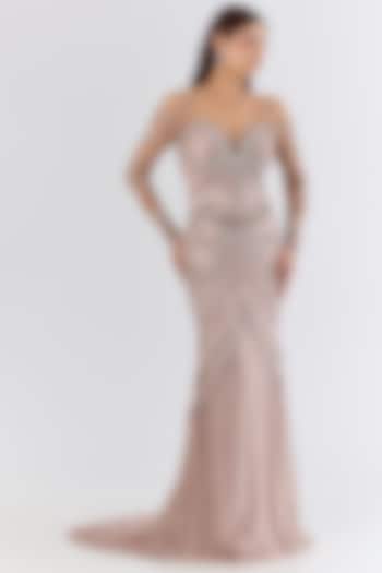 Soft Pink Italian Tulle Bead & Crystal Hand Embellished Wedding Gown by Bhawna Rao at Pernia's Pop Up Shop