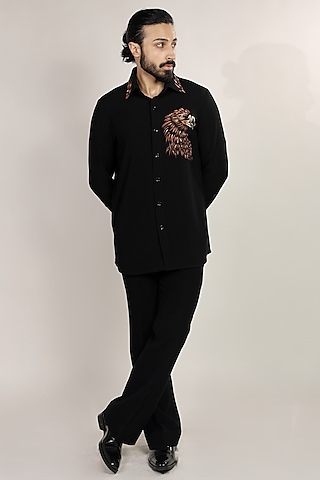 Black Suiting Hand Painted Placement Shirt by Bharat Reshma