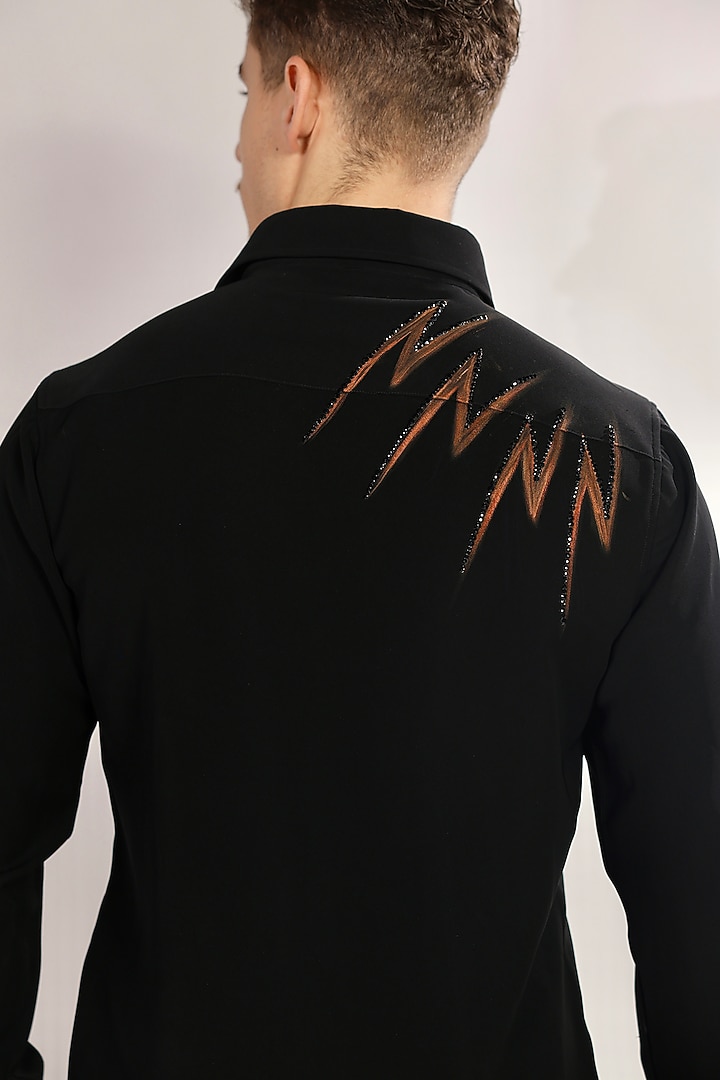 Black Suiting Hand Painted Placement Wedding Shirt by Bharat Reshma at Pernia's Pop Up Shop