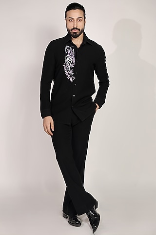 Black Suiting Hand Painted Placement Shirt by Bharat Reshma