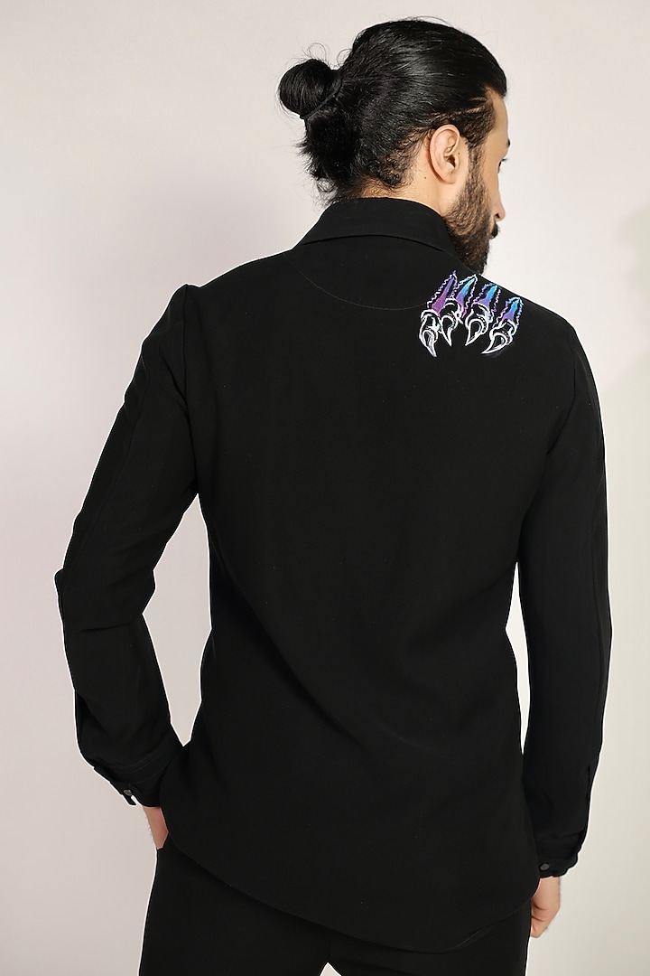 Black Suiting Hand Painted Placement Wedding Shirt by Bharat Reshma at Pernia's Pop Up Shop