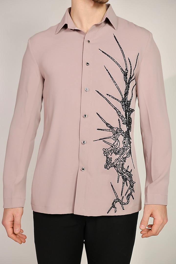Purple Suiting Cutdana Hand Embroidered Wedding Shirt by Bharat Reshma at Pernia's Pop Up Shop