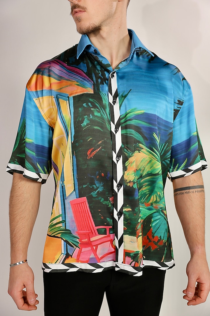 Multi-Colored Satin Digital Printed Party Wear Shirt by Bharat Reshma at Pernia's Pop Up Shop