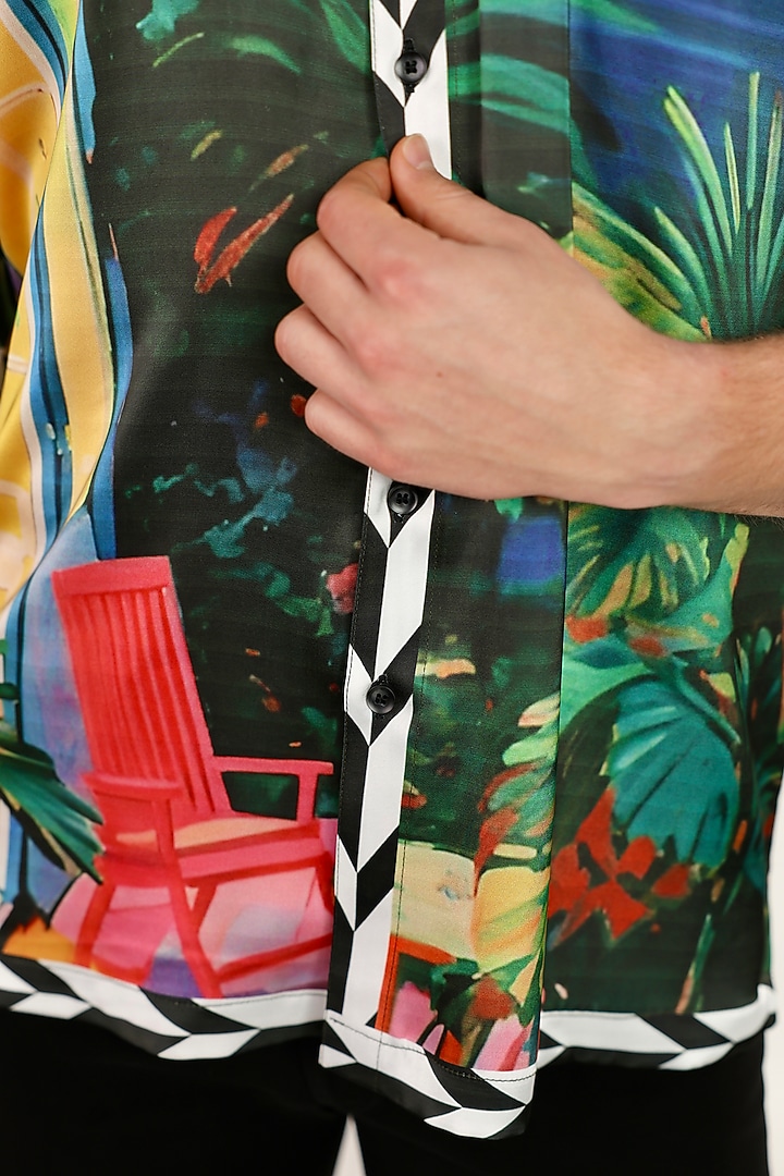 Multi-Colored Satin Digital Printed Party Wear Shirt by Bharat Reshma at Pernia's Pop Up Shop