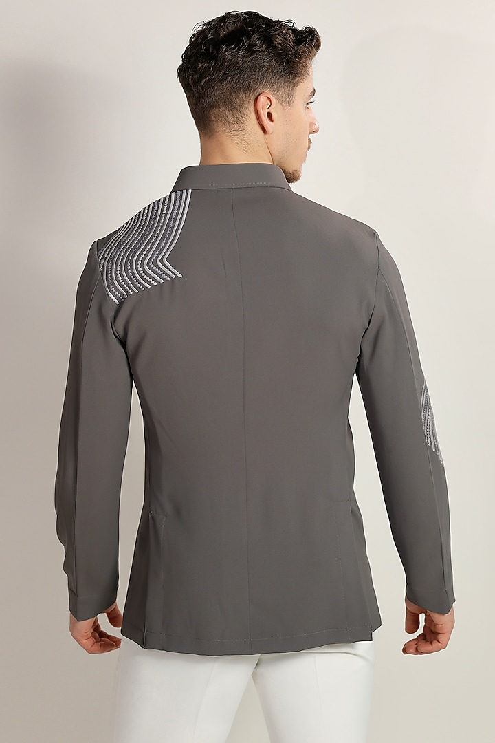 Grey Suiting Resham Embroidered Party Wear Shirt by Bharat Reshma at Pernia's Pop Up Shop