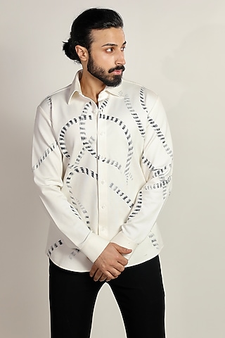 White Cotton Hand Painted Placement Shirt by Bharat Reshma