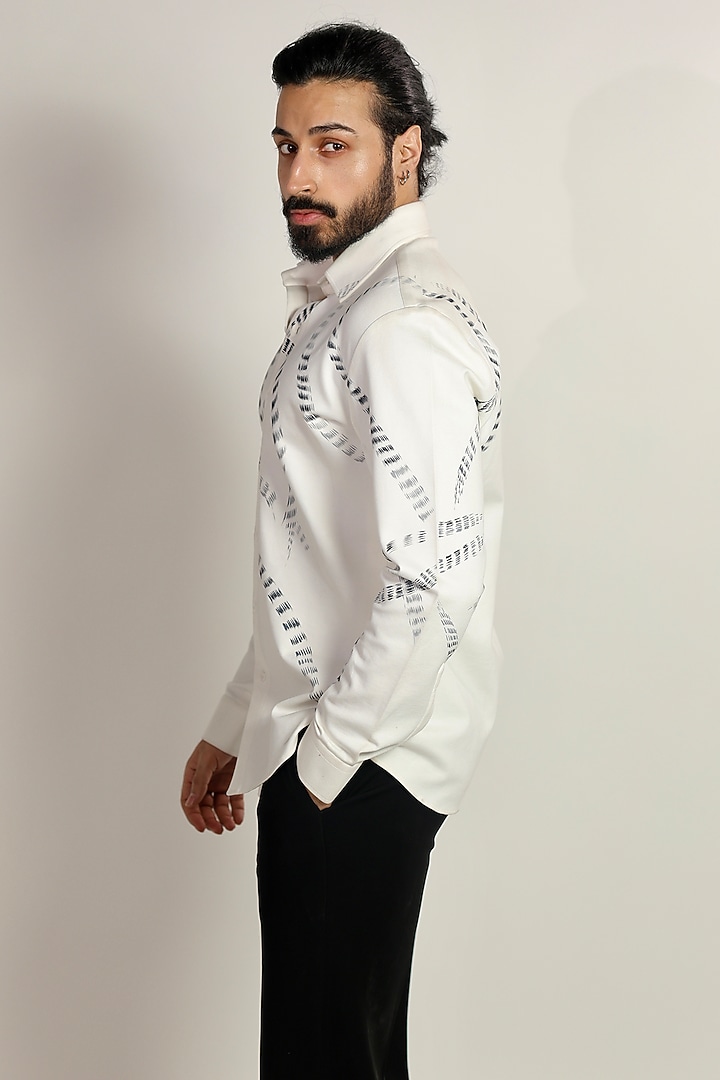 White Cotton Hand Painted Placement Party Wear Shirt by Bharat Reshma at Pernia's Pop Up Shop