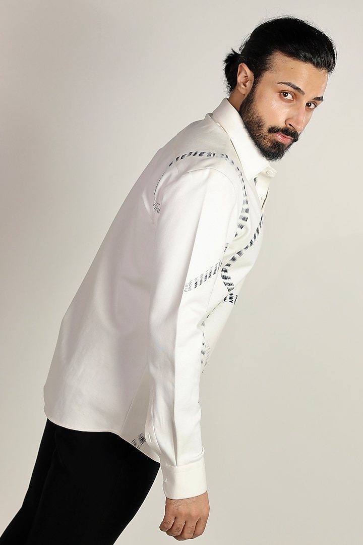 White Cotton Hand Painted Placement Party Wear Shirt by Bharat Reshma at Pernia's Pop Up Shop