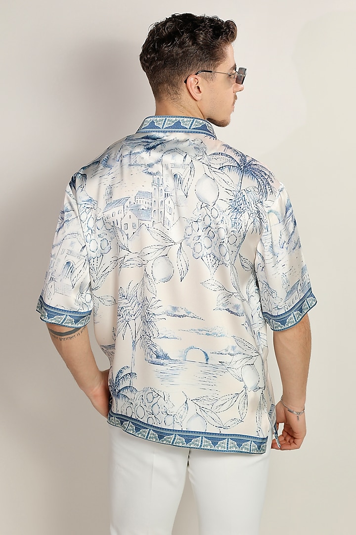 Ivory Satin Digital printed Party Wear Shirt by Bharat Reshma at Pernia's Pop Up Shop