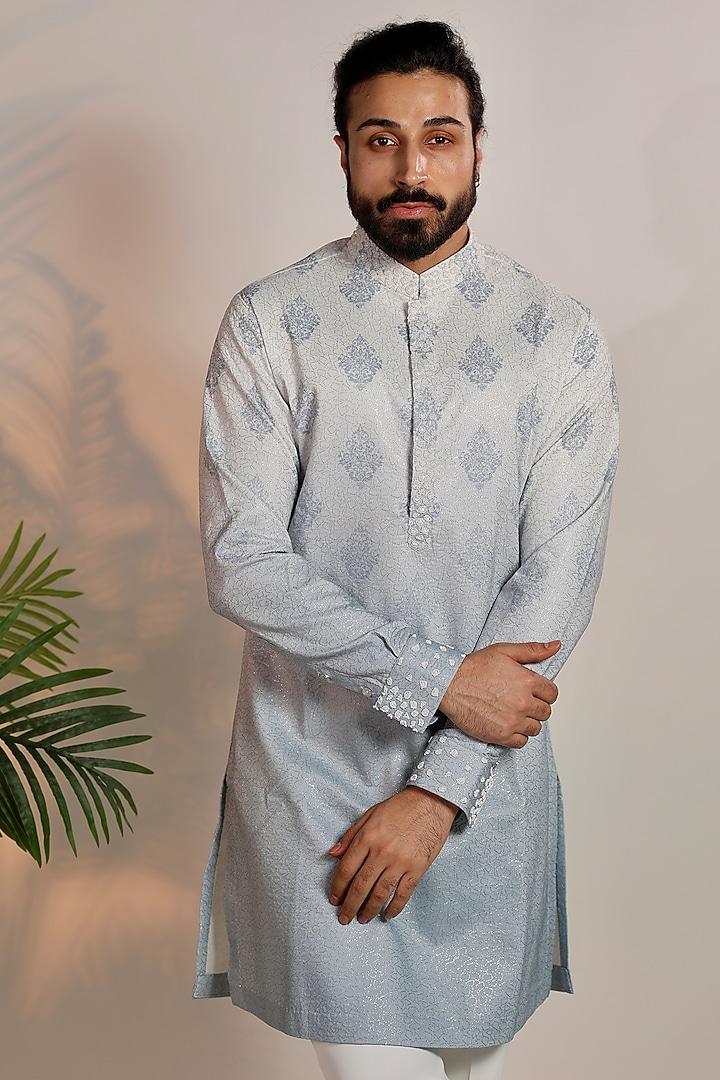 Blue Ombre Cotton Thread Embroidered Kurta Set by Bharat Reshma at Pernia's Pop Up Shop