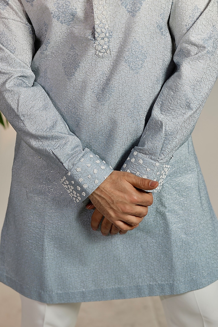 Blue Ombre Cotton Thread Embroidered Kurta Set by Bharat Reshma at Pernia's Pop Up Shop