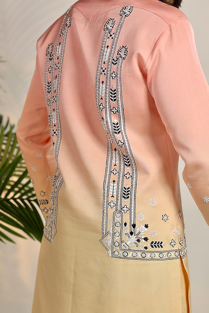 Pink Ombre Cotton Floral Aari Embroidered Kurta Set by Bharat Reshma at Pernia's Pop Up Shop