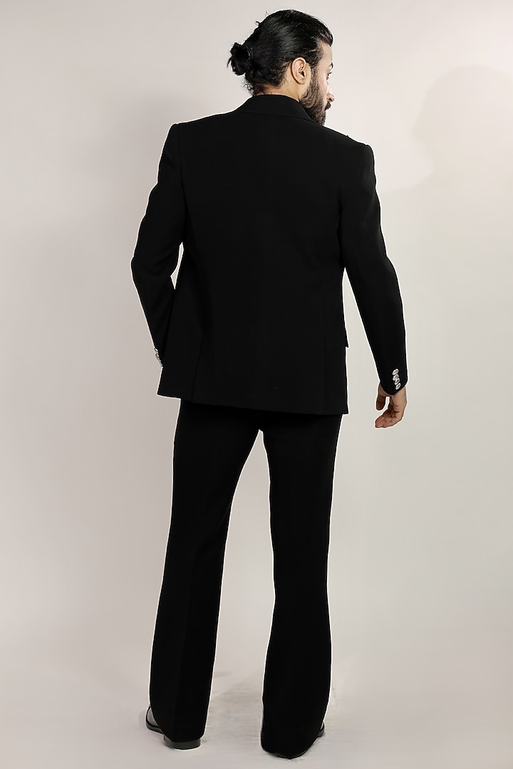 Black Magna Suiting Fabric Tuxedo Set by Bharat Reshma at Pernia's Pop Up Shop
