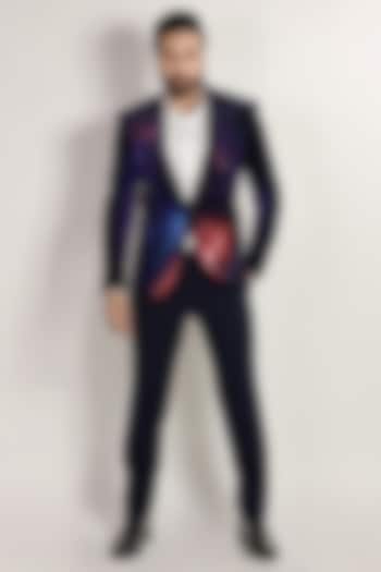 Blue Velvet Hand Painted Tuxedo Set by Bharat Reshma at Pernia's Pop Up Shop