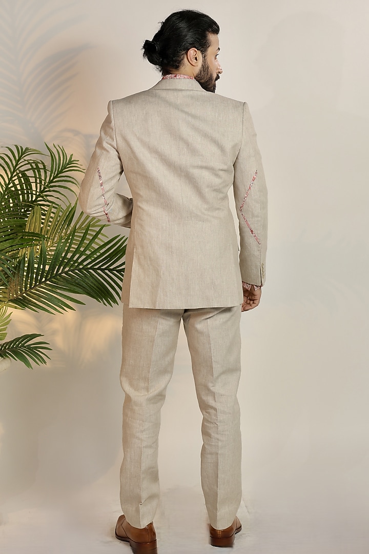 Beige Linen Tuxedo Set by Bharat Reshma at Pernia's Pop Up Shop