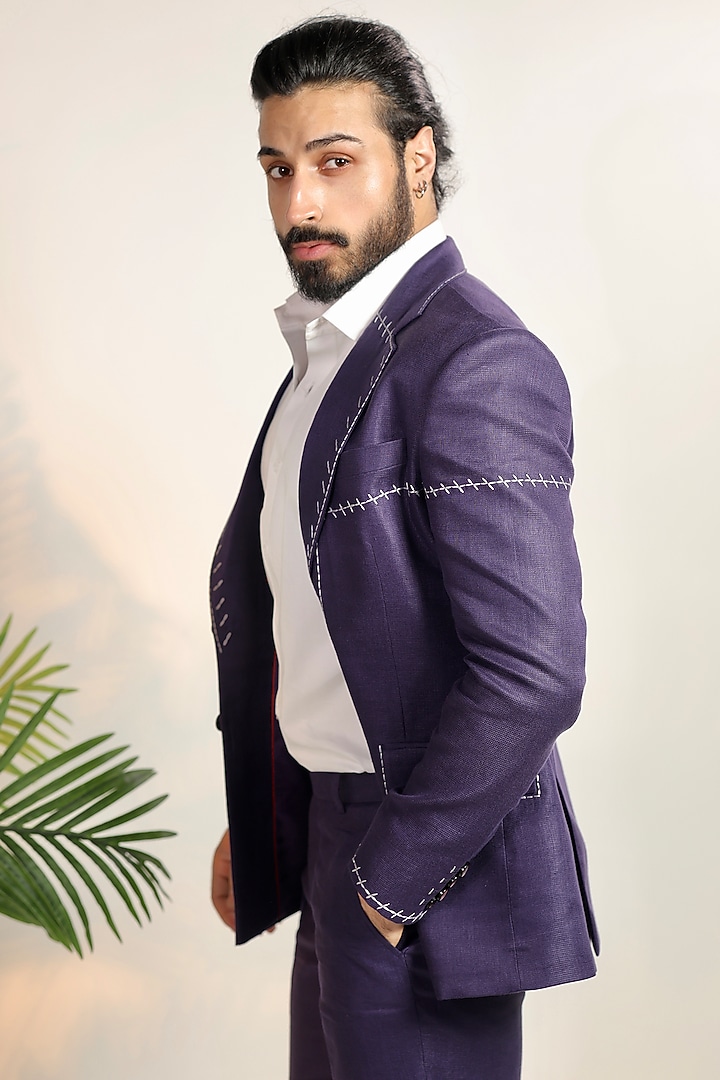 Purple Linen Tuxedo Set by Bharat Reshma at Pernia's Pop Up Shop