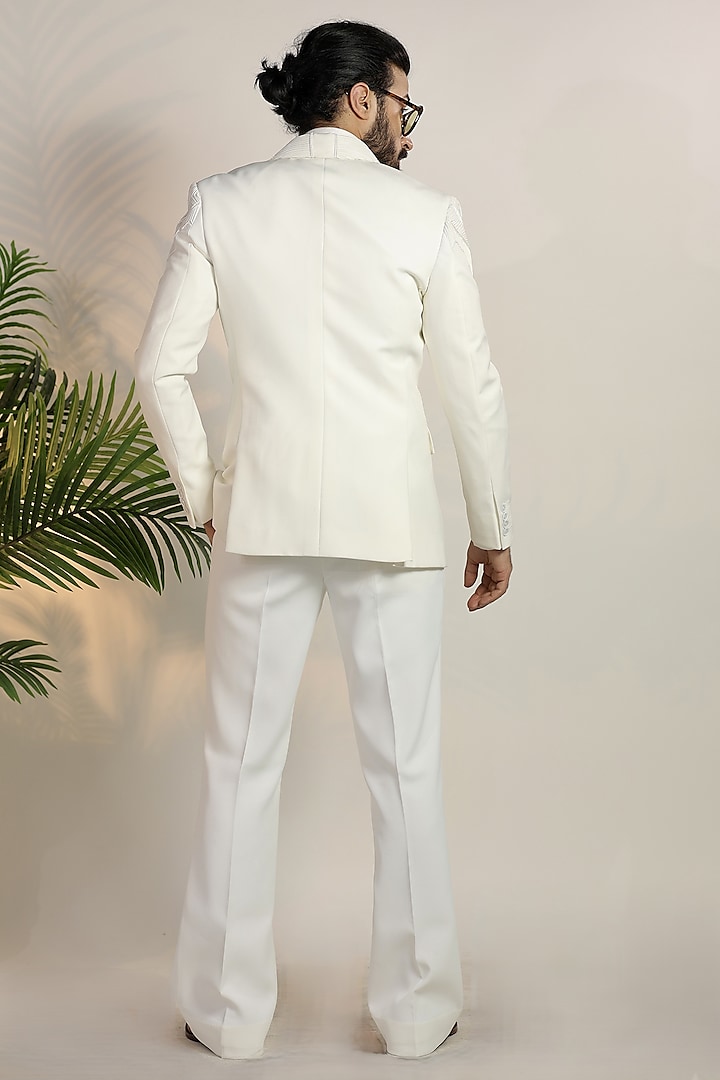 White Magna Suiting Fabric Tuxedo Set by Bharat Reshma at Pernia's Pop Up Shop