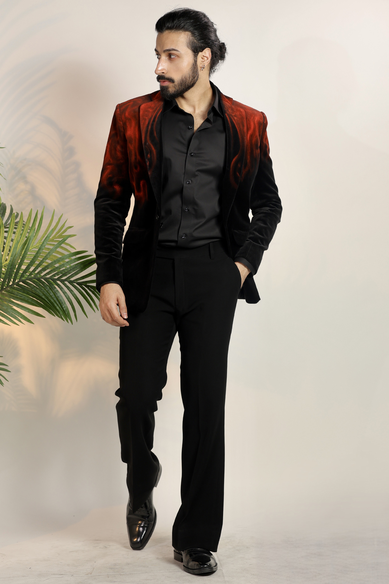 Black Velvet Hand Painted Tuxedo Set by Bharat Reshma