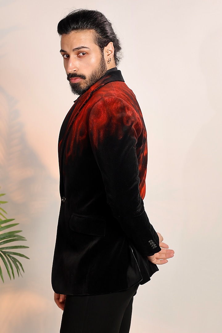 Black Velvet Hand Painted Tuxedo Set by Bharat Reshma at Pernia's Pop Up Shop