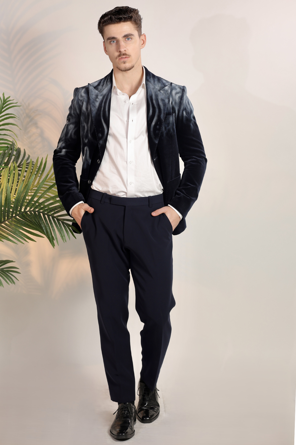 Black Velvet Hand Painted Tuxedo Set by Bharat Reshma