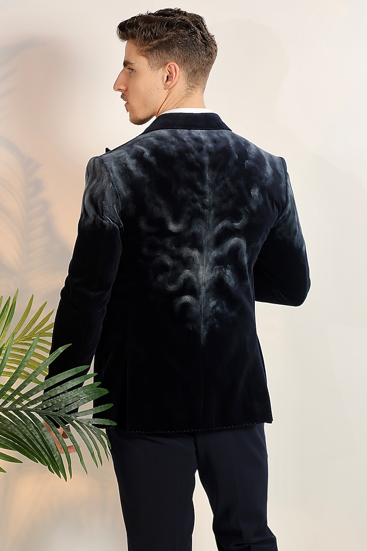 Black Velvet Hand Painted Tuxedo Set by Bharat Reshma at Pernia's Pop Up Shop