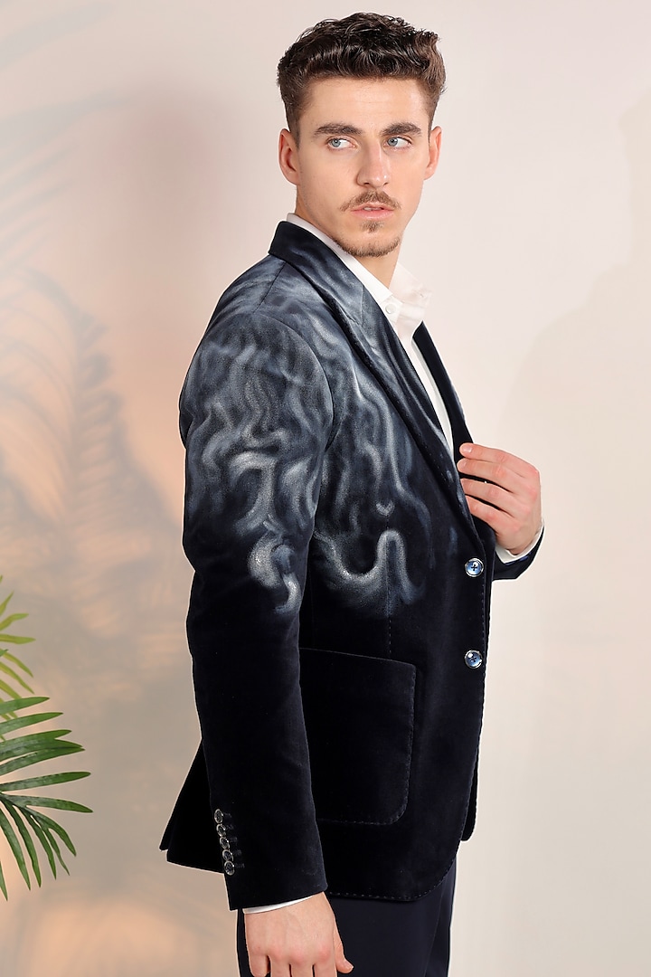 Black Velvet Hand Painted Tuxedo Set by Bharat Reshma at Pernia's Pop Up Shop