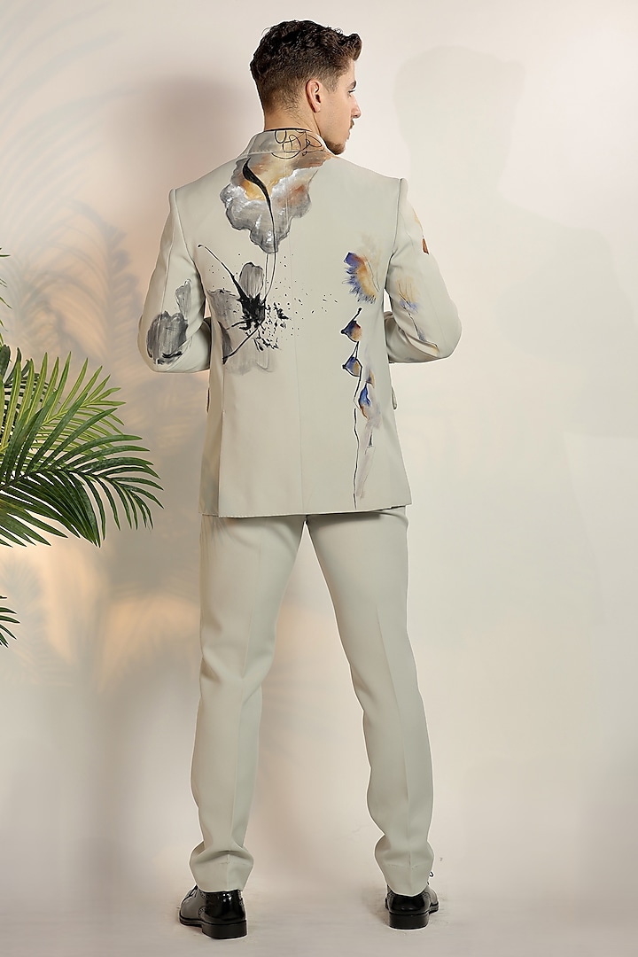 Off-White Magna Suiting Fabric Hand Painted Blazer Set by Bharat Reshma at Pernia's Pop Up Shop