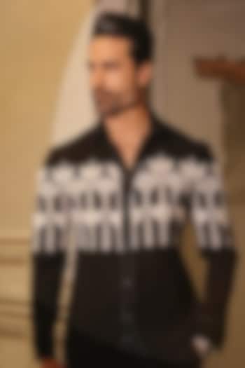 Black Cotton Satin Embroidered Wedding Shirt by Bharat Reshma at Pernia's Pop Up Shop