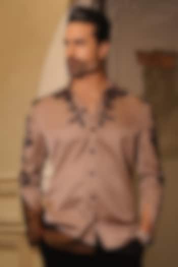 Brown Cotton Satin Embroidered Wedding Shirt by Bharat Reshma at Pernia's Pop Up Shop