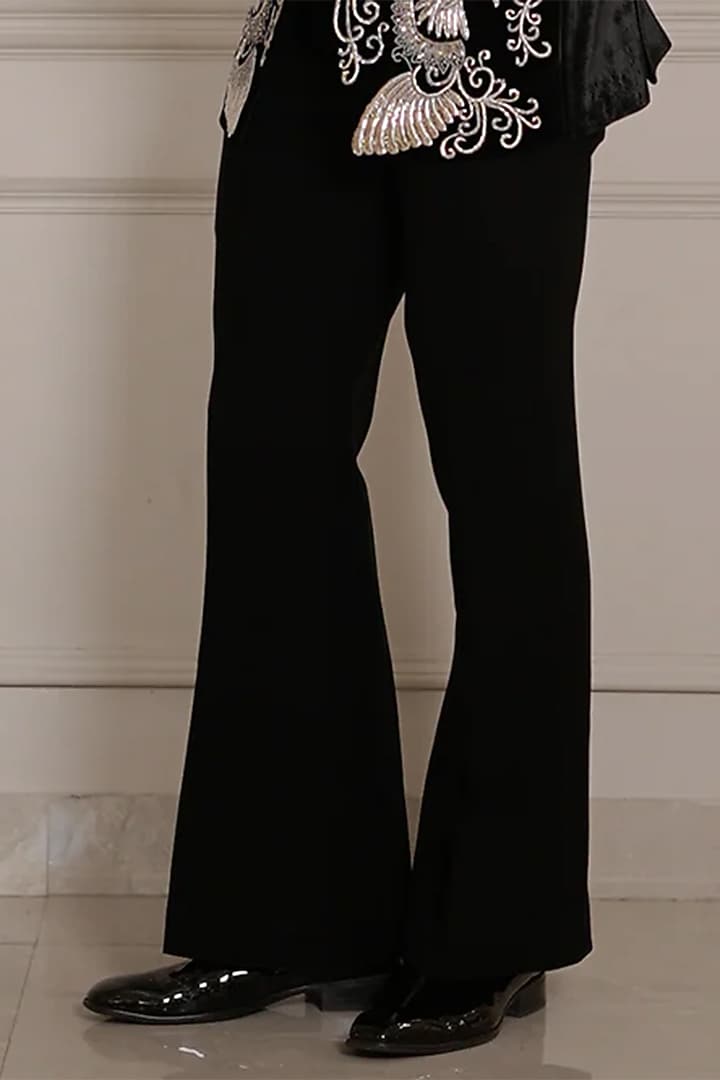 Black Magna Suiting Motif Hand Embroidered Tuxedo Set by Bharat Reshma at Pernia's Pop Up Shop