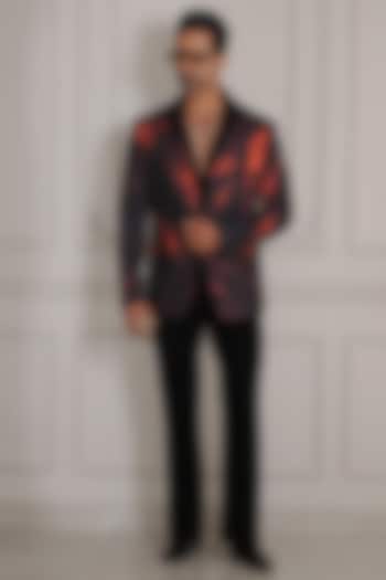 Black Magna Suiting Digital Printed Blazer by Bharat Reshma at Pernia's Pop Up Shop