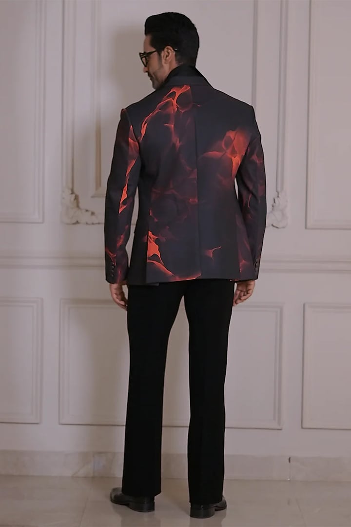 Black Magna Suiting Digital Printed Blazer by Bharat Reshma at Pernia's Pop Up Shop