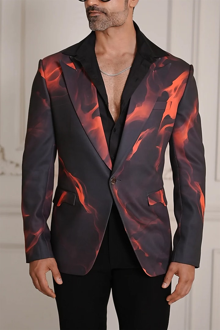 Black Magna Suiting Digital Printed Blazer by Bharat Reshma at Pernia's Pop Up Shop