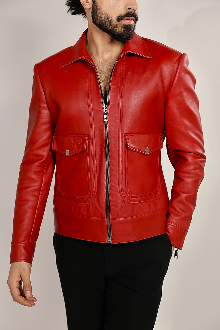 Red Leather Jacket by Bharat Reshma at Pernia's Pop Up Shop