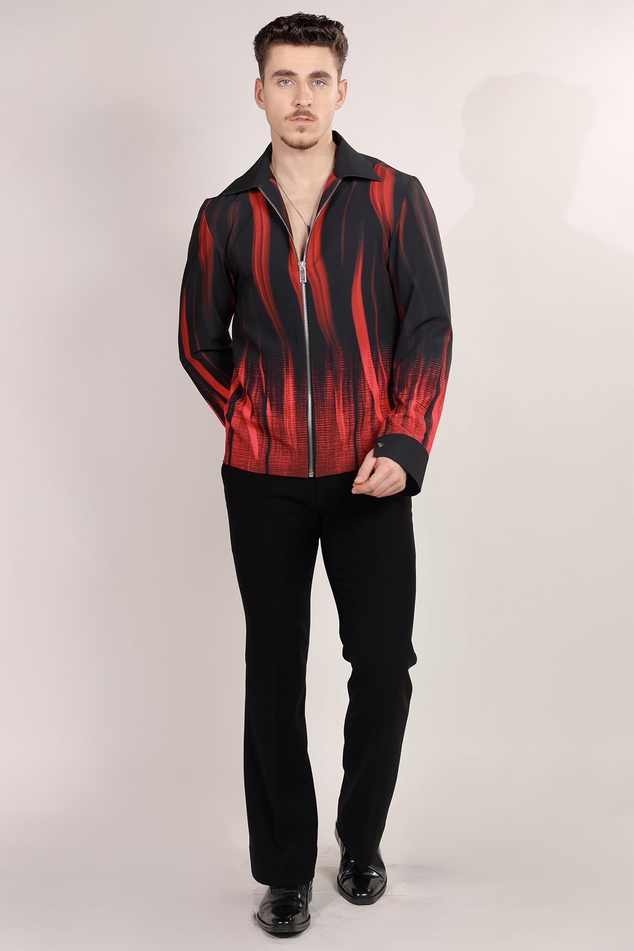 Black Satin Digital Printed Jacket by Bharat Reshma
