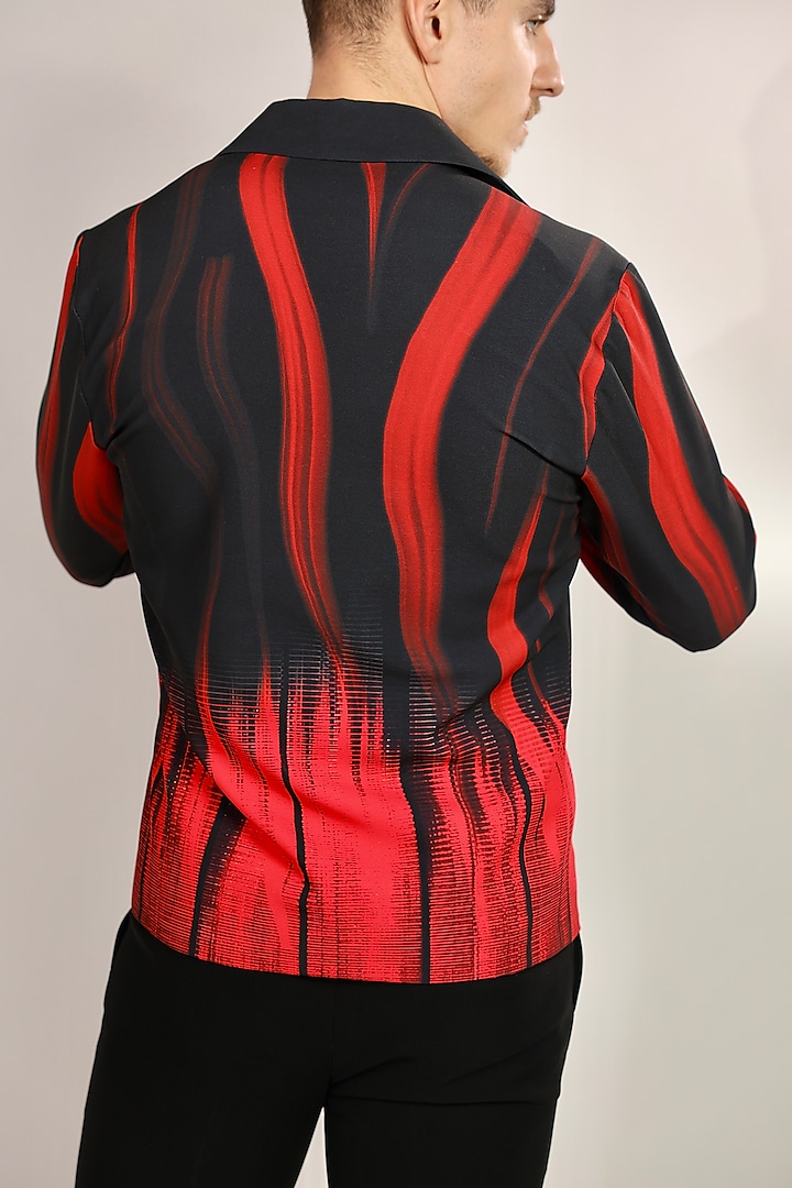 Black Satin Digital Printed Jacket by Bharat Reshma at Pernia's Pop Up Shop