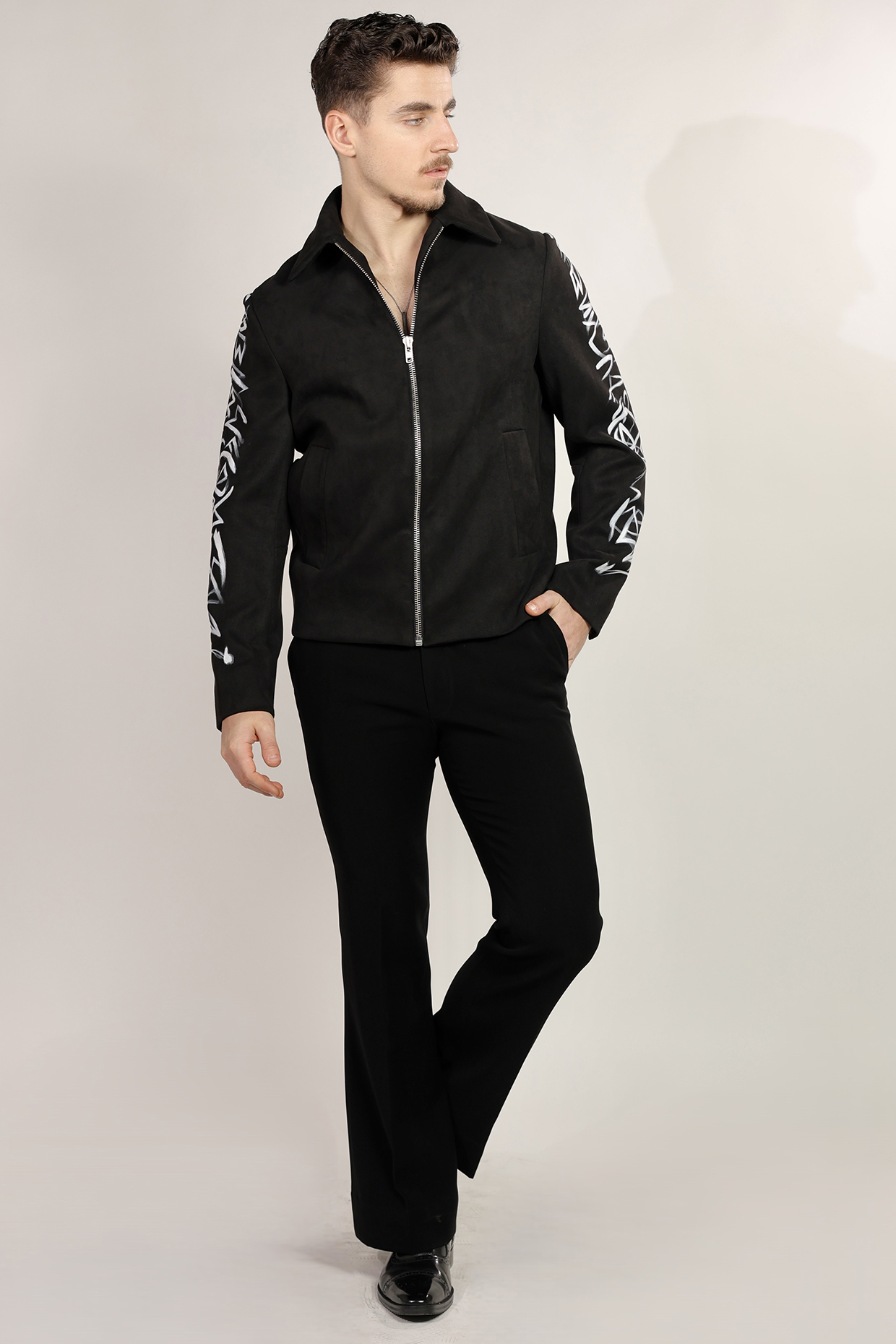 Black Magna Suiting Hand Painted Jacket by Bharat Reshma