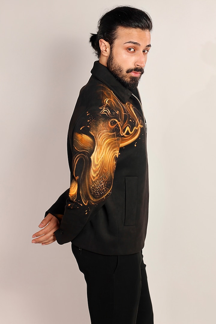 Black Magna Suiting Hand Painted Jacket by Bharat Reshma at Pernia's Pop Up Shop