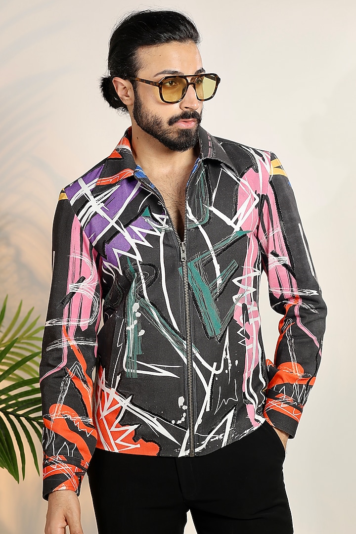 Multi-Colored Denim Digital Printed Wedding Shirt by Bharat Reshma at Pernia's Pop Up Shop