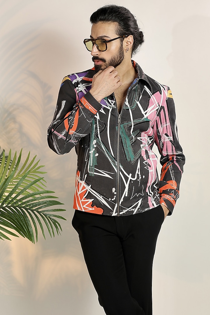 Multi-Colored Denim Digital Printed Wedding Shirt by Bharat Reshma at Pernia's Pop Up Shop