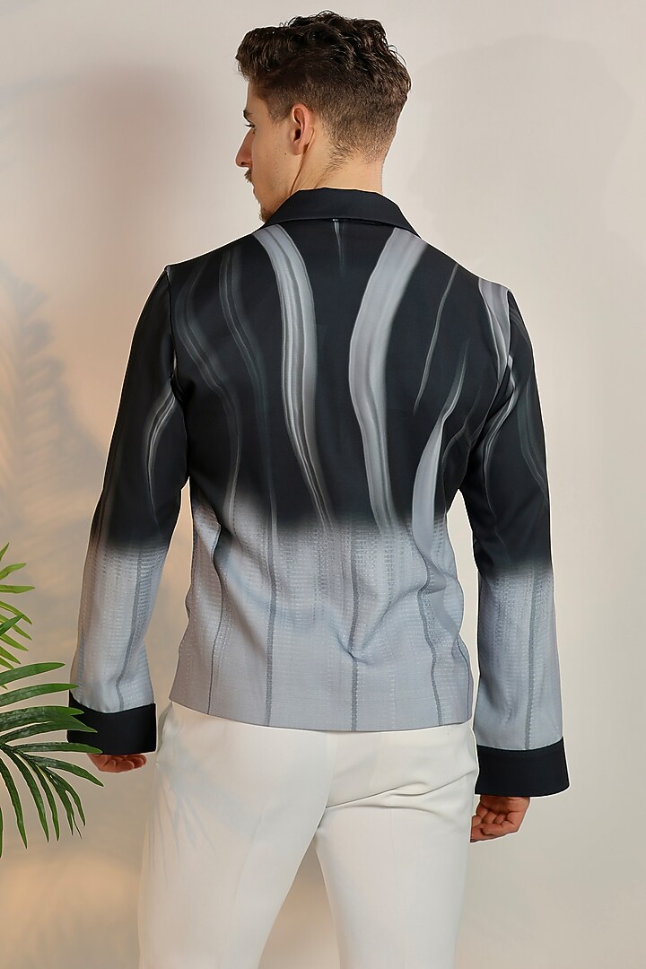 Grey Satin Digital Printed Bomber Jacket by Bharat Reshma at Pernia's Pop Up Shop
