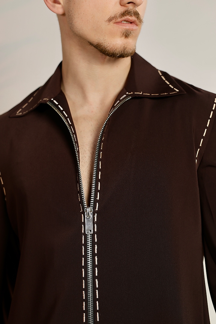 Brown Magna Suiting Hand Work Co-Ord Set by Bharat Reshma at Pernia's Pop Up Shop