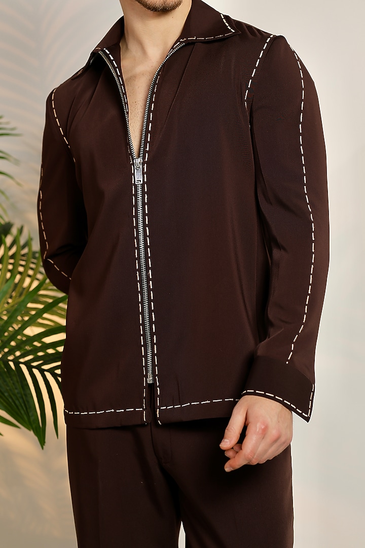 Brown Magna Suiting Hand Work Co-Ord Set by Bharat Reshma at Pernia's Pop Up Shop
