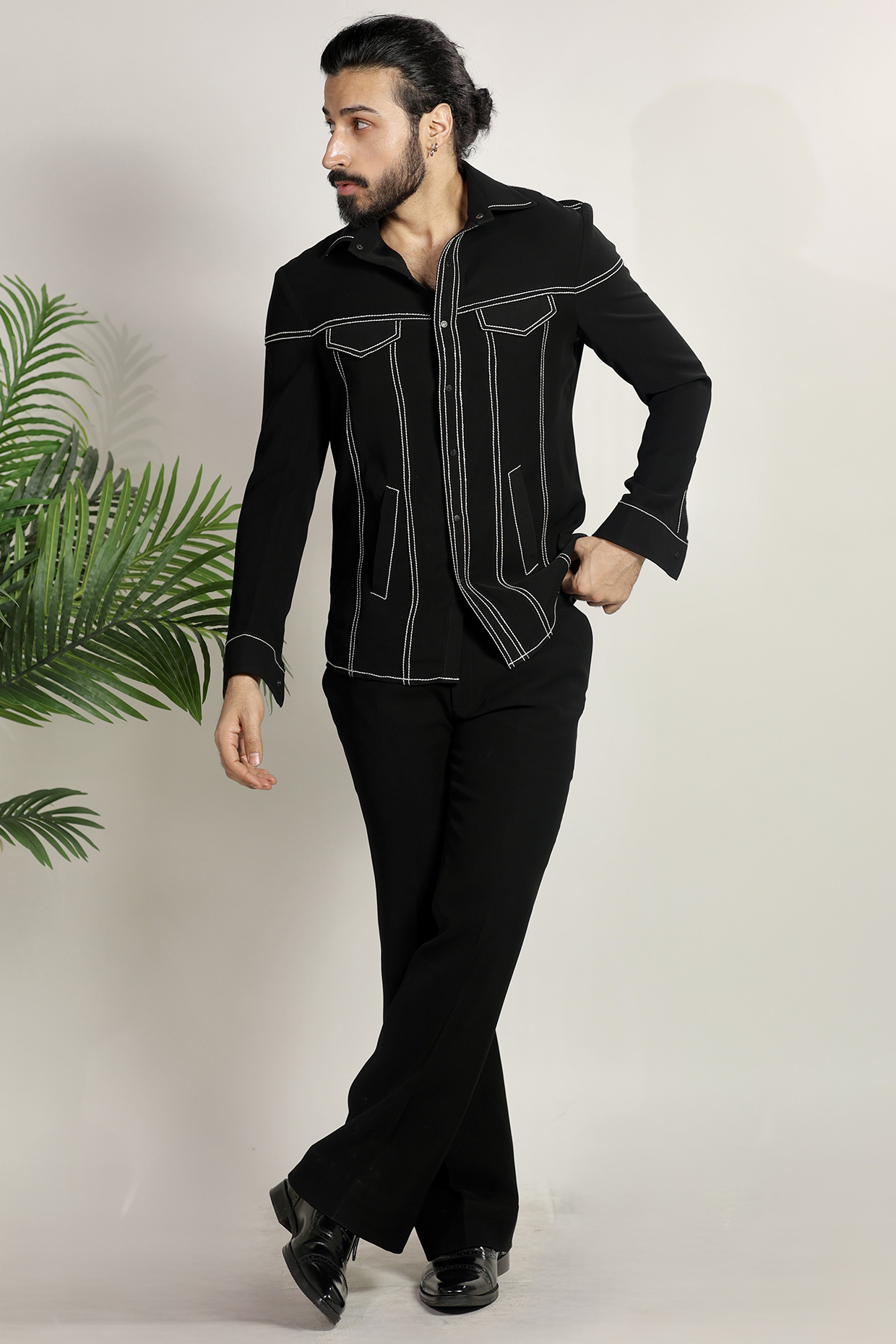Black Magna Suiting Hand Work Co-Ord Set by Bharat Reshma