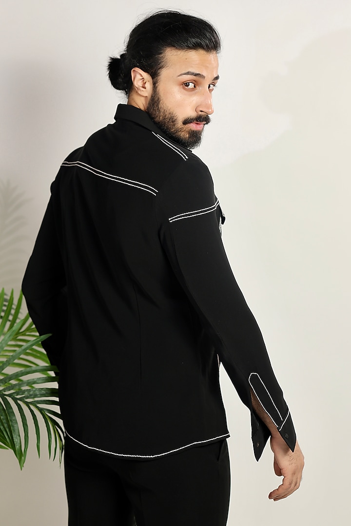 Black Magna Suiting Hand Work Co-Ord Set by Bharat Reshma at Pernia's Pop Up Shop