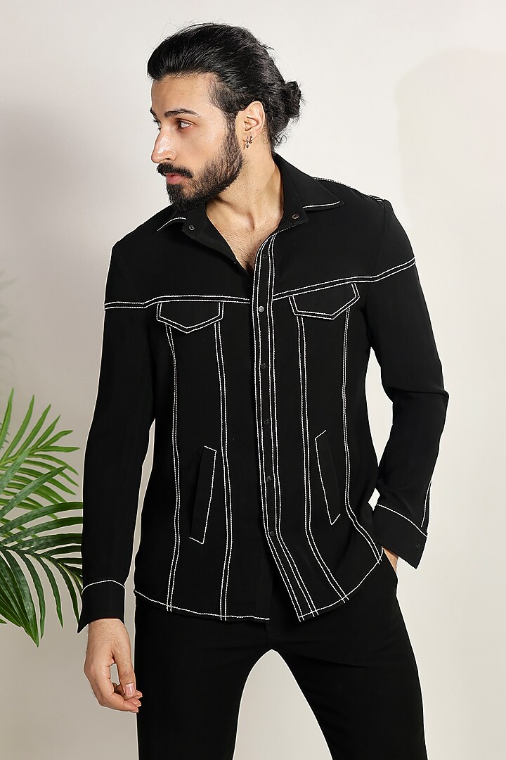 Black Magna Suiting Hand Work Co-Ord Set by Bharat Reshma at Pernia's Pop Up Shop